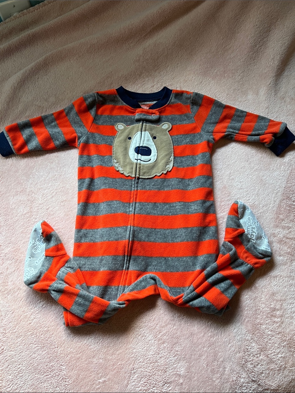 Carter's Orange & Gray Striped Bear Footed One-Piece